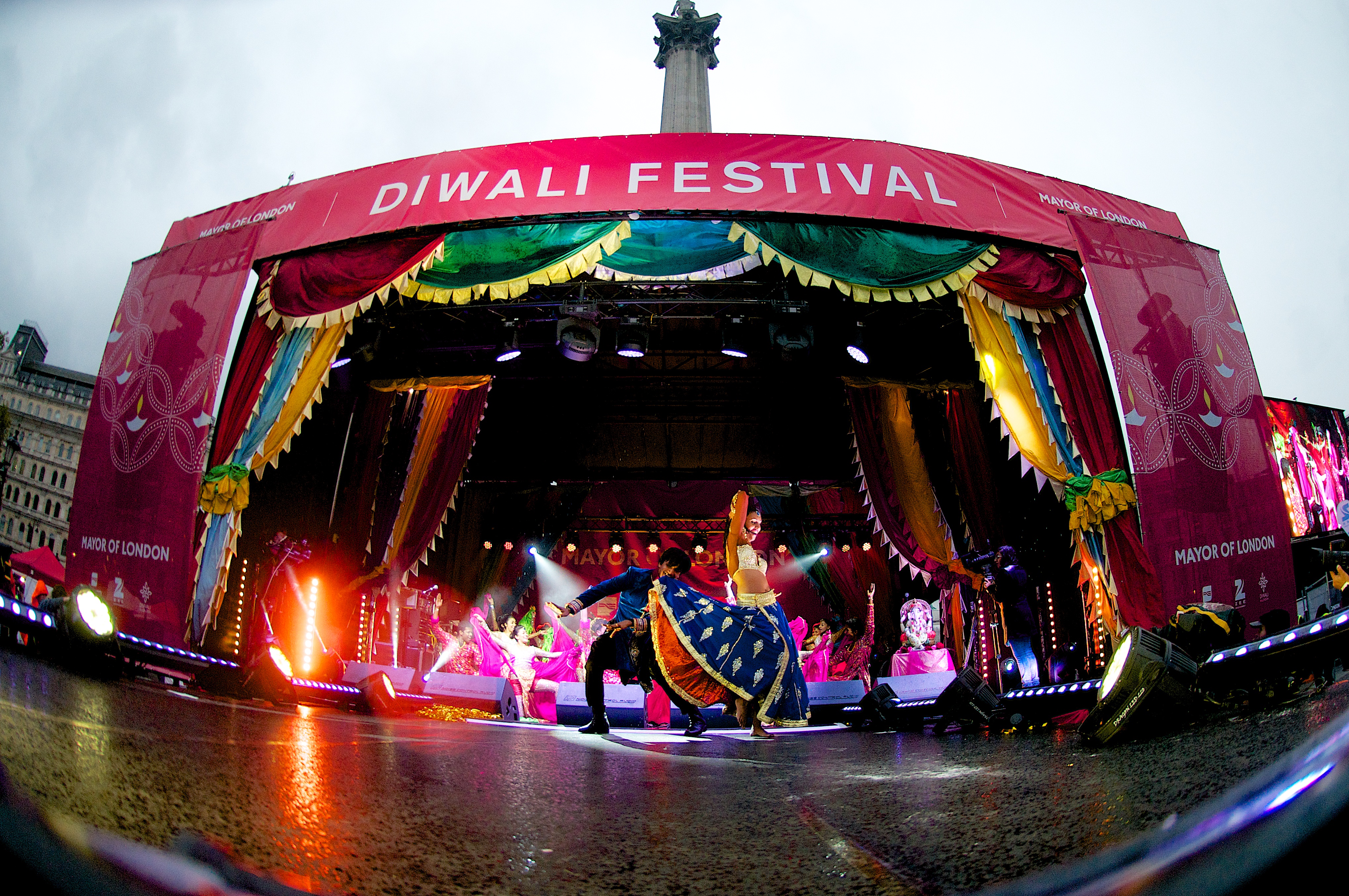 A general view as dancers perform onstage at the Diwali celebrations in Trafalgar Square on 12.10.14
